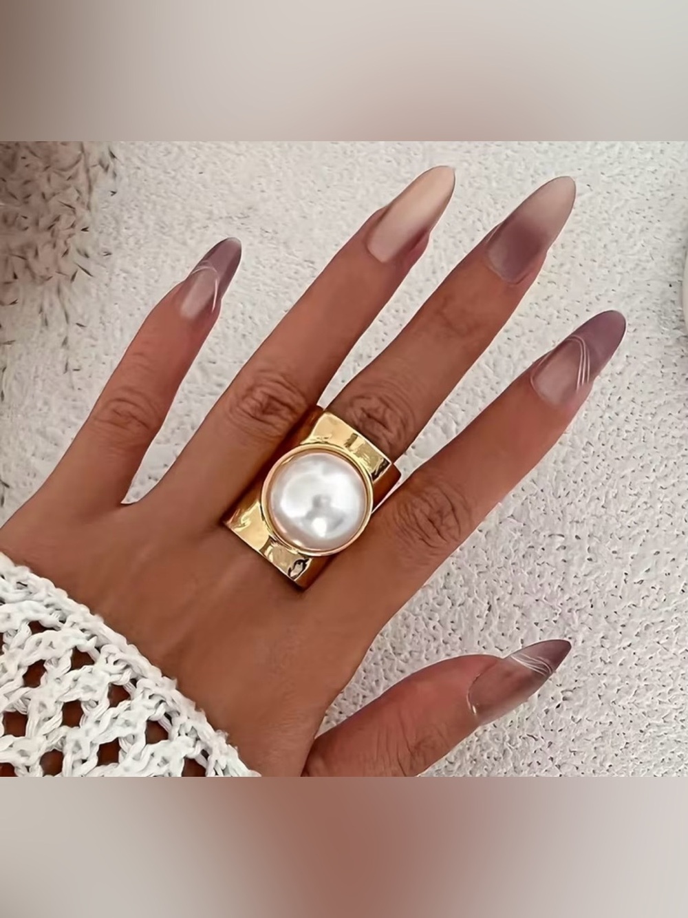 Fashion Jewelry Gold Pearl Statement Ring